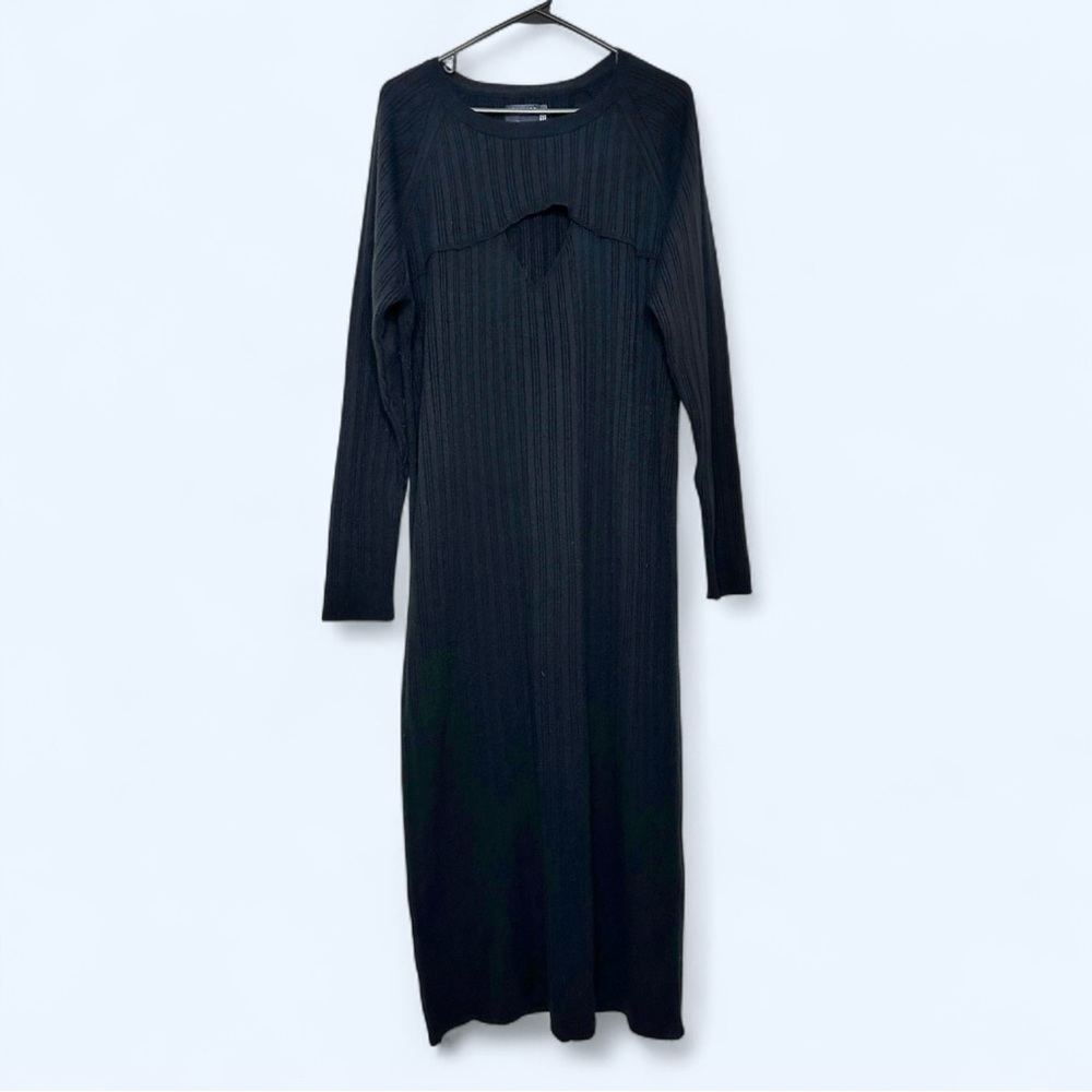 ASOS Curve Ribbed Knit Cut Out Long Sleeve Midi Sweater Dress in Black Size 20